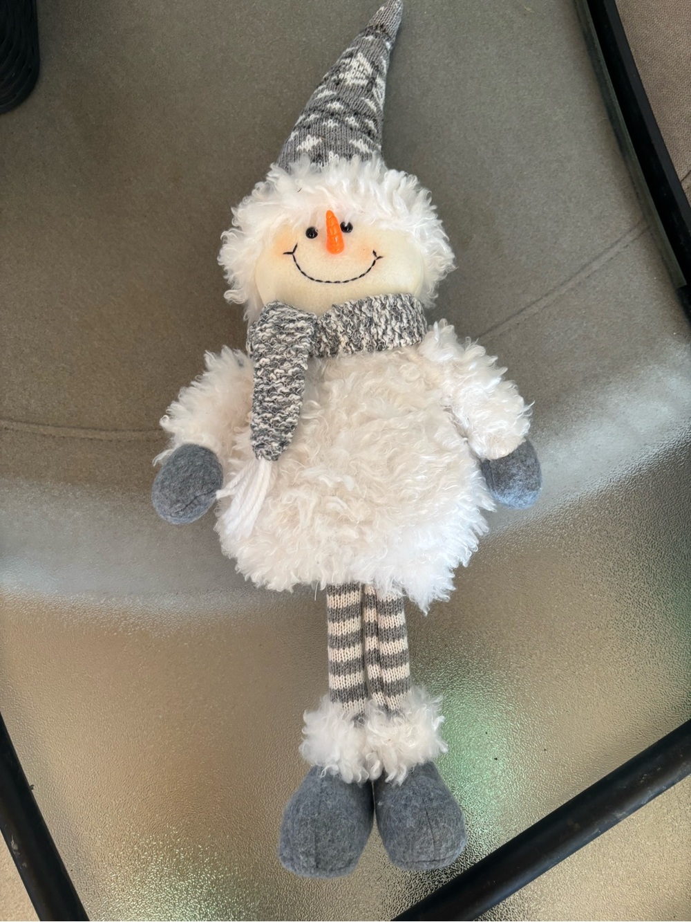 Plush White and Gray Snowman Holiday Accent